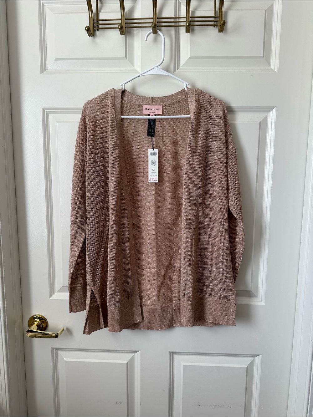 Black Label By Chicoโs Open Mesh Rose Metallic Knit Cardigan Size M